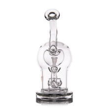 A clear borosilicate glass MJ Arsenal The Plasma Core Rig water pipe with a rounded base, straight mouthpiece, and intricate internal percolator details is set against a white background.