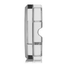 A clear, rectangular MJ Arsenal Pegasus Ashtray with sleek, modern edges and a silver accent, viewed from the side against a white background—evoking refined elegance and sophisticated design.