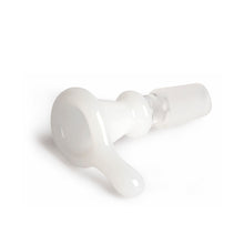 A Gear Premium 14mm Thumper Cone Bowl Slide made of white borosilicate glass with a rounded top and short handle, shown lying on its side against a plain white background.