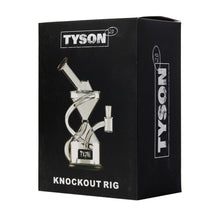 Black product box featuring an image of the Tyson Knockout Dab Rig made from borosilicate glass, with bold white "TYSON" text at the top and "Knockout Dab Rig" at the bottom.