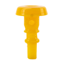 A yellow Empire Glassworks Peak Pro 3DXL Joystick Cap, made of plastic with a cylindrical shape, wide rounded top, and narrower notched base, is displayed against a plain white background.