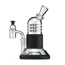 The Softglass Tandem Rig Kit is a modern, transparent dab rig made from durable borosilicate glass, featuring a cylindrical body, angled mouthpiece, and attached glass chamber, shown on a white background.