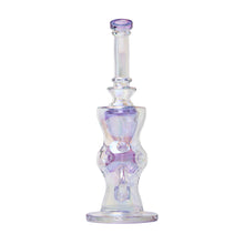 The 11.5" Swiss Incycler Glass Water Pipe features iridescent borosilicate glass, a flared base, sculpted curves, and a blend of clear and light purple hues—perfect for showcasing its sleek artistry.