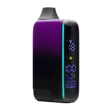 The Cartisan Veil Bar Pro EVO 510 Thread Battery Vape features a sleek purple and black design, digital display with wattage, battery level, puff count, and supports variable voltage for 510 tanks.