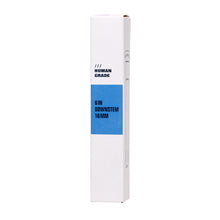 The Human Grade Downstems come in a white rectangular box with a blue label stating "6IN DOWNSTEM 10MM" and "HUMAN GRADE" in black. This simple packaging offers a reliable 10mm downstem water pipe replacement, with details listed on the side.