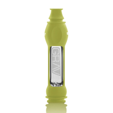 The Grav 16mm Octo-Taster w/Silicone Skin features a green silicone cover and a clear window with "GRAV" on the inner glass chamber—perfect as a portable, upright glass pipe.