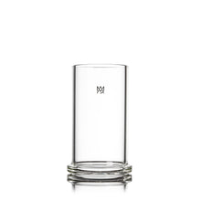 The MJ Arsenal Piston Gravity Bong is a clear, cylindrical borosilicate glass piece with a thick base and a small black logo on the front, shown against a white background.