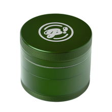 The BIGFUN! Large Grinder features a green aluminum cylindrical body, textured grip, and a white circular lid logo with stylized text—perfect for efficient grinding and pollen sifting.
