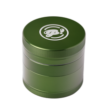 The BIGFUN! Medium Grinder is green aluminum with a textured grip and a white stylized “B” logo on the lid, shown against a white background.