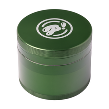The BIGFUN! XL Grinder is a small green aluminum cylinder with textured edges, diamond-shaped teeth, and a white graphic design on the lid, shown on a white background.