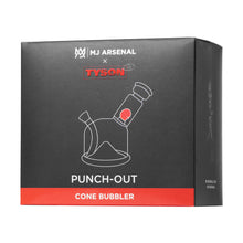 The MJ Arsenal x Tyson 2.0 Punch-Out features black and red packaging with a line drawing of the borosilicate glass bubbler and brand logos displayed on the front.