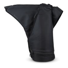 The Puffco Journey Bag is a sleek, black carrying case with an angular design, zippered base, and subtle PUFFCO branding. Made from smooth, durable fabric, it protects your Peak Pro accessories while maintaining a minimalist look.