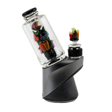 The Empire Glass Works Save the Seas Peak Top is a glass and black electronic water pipe featuring a colorful, detailed ocean-themed figurine inside the chamber and a matching decorative piece on the Puffco Peak attachment.