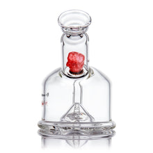 The MJ Arsenal x Tyson 2.0 Punch-Out is a clear glass cone bubbler with a wide base, narrow neck, and a small red gummy bear inside, shown against a plain white background.