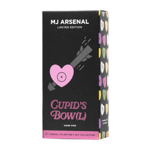 The MJ Arsenal Cupid's Bow(l) Valentine's Day Glass Pipe comes in a black box with a pink heart and arrow, Valentine's Day branding, and colorful hearts on the side. This limited edition pipe is part of the Valentine’s Day Collection.