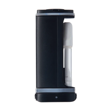 The Davinci ARTIQ 510 Thread Battery Vape, a black rectangular oil vaporizer with a transparent cartridge and elongated air path, stands upright against a white background.