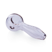 The Grav Classic Spoon Pipe is a clear scientific glass pipe with a rounded bowl, straight stem, ash catching mouthpiece, and "GRAV" etched on the side.