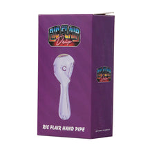 A purple box labeled Ric Flair Drip shows an image of a clear borosilicate glass spoon pipe on the front with the text Ric Flair Drip Spoon Pipe at the bottom.