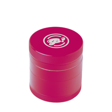 The BIGFUN! Small Grinder is a bright pink, cylindrical aluminum grinder with a textured grip and a white stylized B! logo on the lid, shown isolated on a white background.