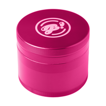 The BIGFUN! XL Grinder is bright pink with a textured edge and features a white stylized "y!" logo on the lid, shown against a white background.