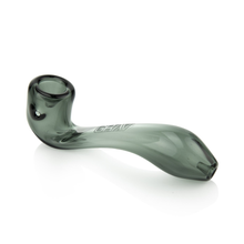 The Grav Classic Sherlock is a translucent, dark gray glass pipe with a curved design and "GRAV" etched on the side, shown against a white background.