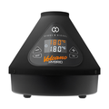 The Storz & Bickel Volcano Hybrid is a black, cone-shaped vaporizer with a digital display at 180°C and front buttons. Its orange and white logo stands out, and it's compatible with the Easy Valve Balloon for easy use.