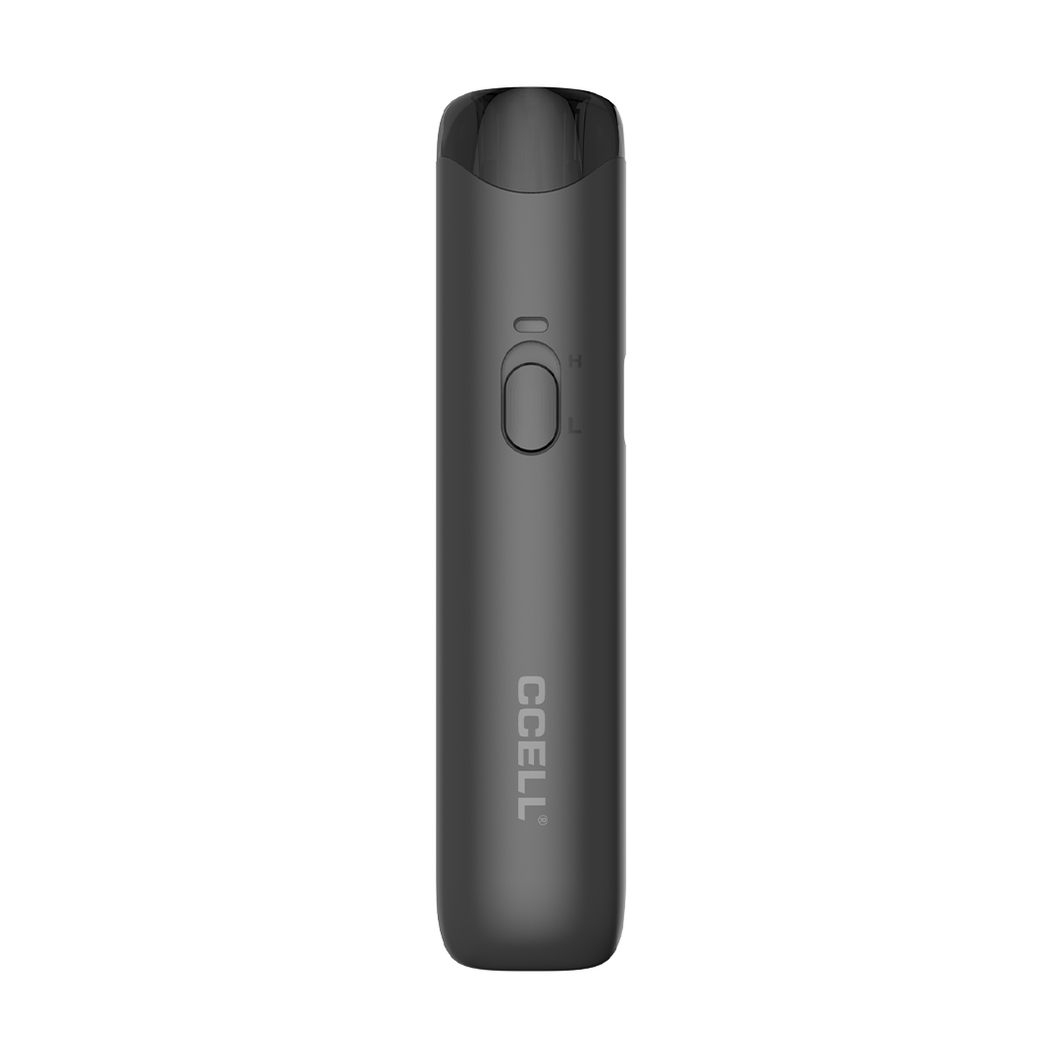 A sleek black CCELL Go Stik Battery vape pen featuring a single circular button on the front and the brand name 