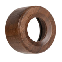 A close-up of a round, wooden napkin ring with a smooth finish and hollow center, isolated on white—its elegant design reminiscent of the MJ Arsenal Alpine Series - Steamboat Bubbler's refined craftsmanship.