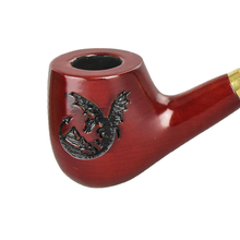 The Lord Of The Rings Pipes feature a polished wooden bowl with a brass ring and an intricately carved black dragon, making them perfect for display or gifting in a collector's edition gift box.