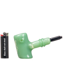 Dimond Glass Classic Sherlock Hand Pipe Mint Green Ligher for scale