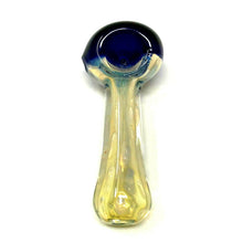 Gold Fumed Glass Pipe with Blue Bowl 4"