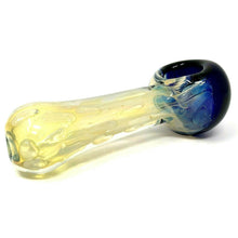 Gold Fumed Glass Pipe with Blue Bowl 4"