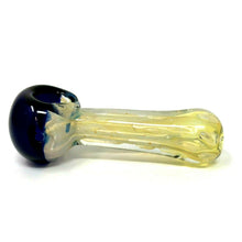 Gold Fumed Glass Pipe with Blue Bowl 4"