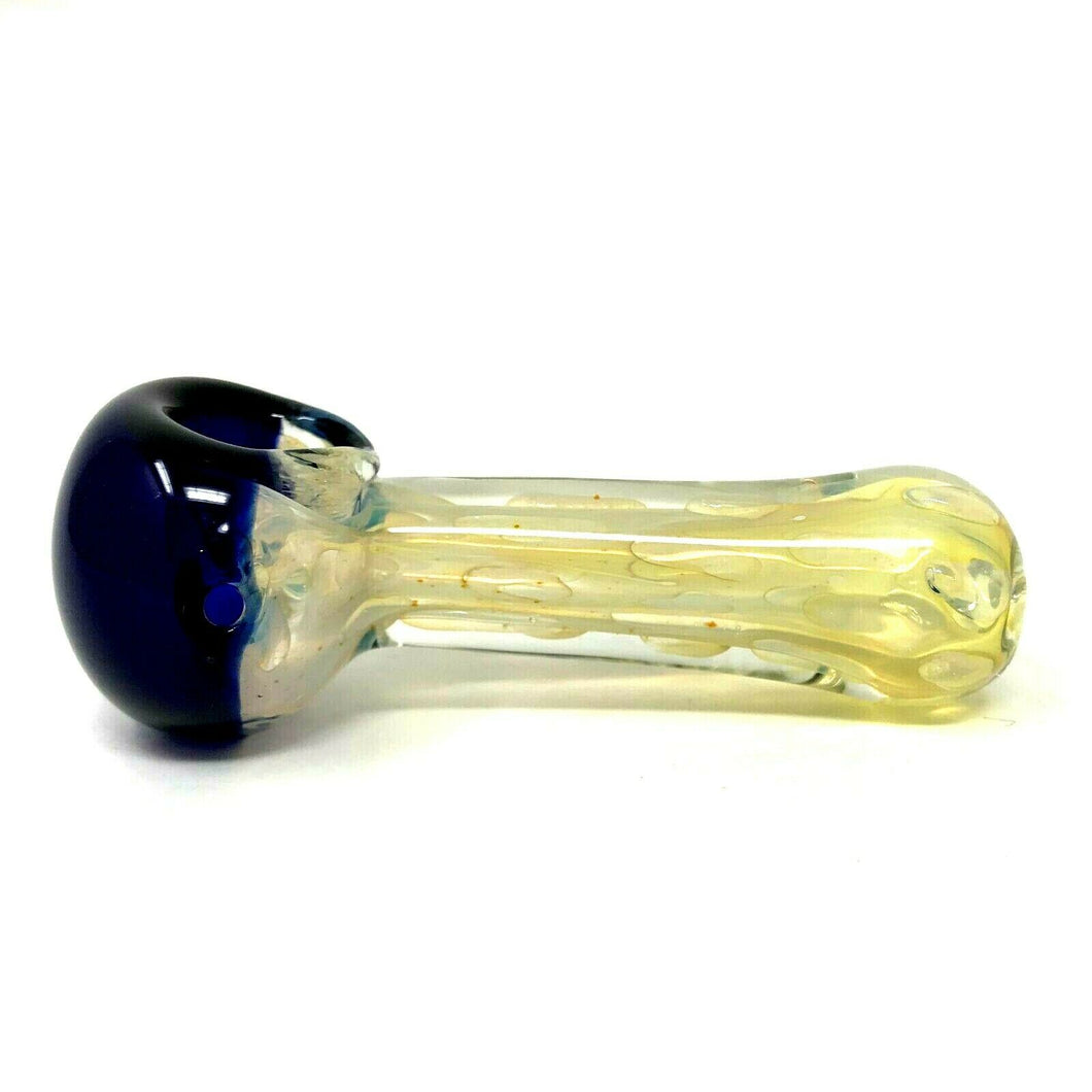 Gold Fumed Glass Pipe with Blue Bowl 4 - Kings Pipes